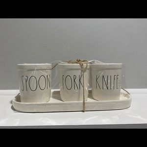 Rae Dunn Utensil Holders with platter